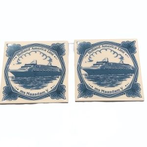 HOLLAND AMERICA LINE MS MAASDAM V CERAMIC TILE COASTERS - SET OF 2